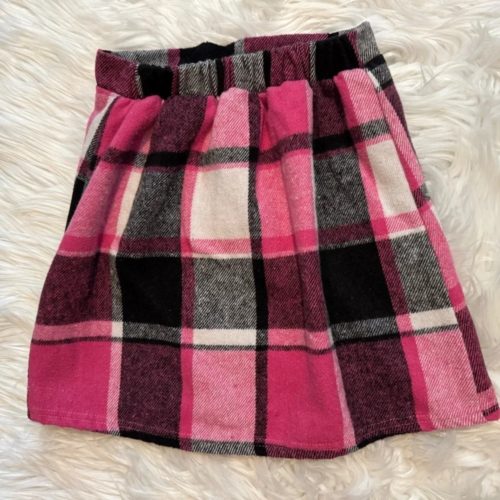 SHEIN Girls Pink Plaid A-Line Skirt Size 9Y Button‎ Front Elastic Waist